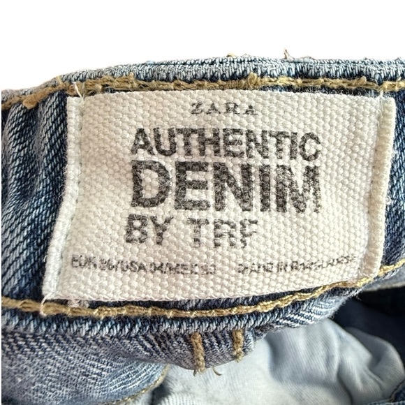Zara Authentic Denim TRF Straight Cropped Jeans Medium Wash Side Stripe Size 4 - Picture 15 of 16